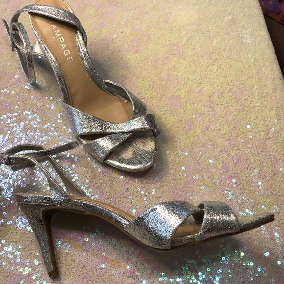 Rampage silver sparkle strappy ankle high heels & beige bow open toe shoe bundle - Picture 2 of 6